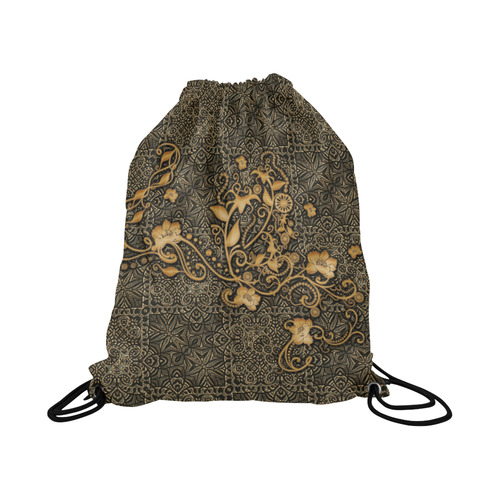 Vintage, floral design Large Drawstring Bag Model 1604 (Twin Sides)  16.5"(W) * 19.3"(H)