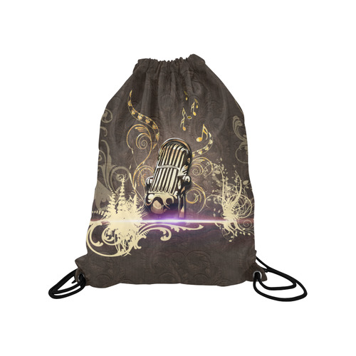Music, microphone with key notes, vintage Medium Drawstring Bag Model 1604 (Twin Sides) 13.8"(W) * 18.1"(H)