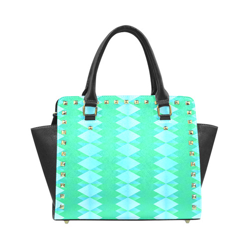 Pastel Green And Turquoise Diamond Pattern Rivet Shoulder Handbag (Model 1645)