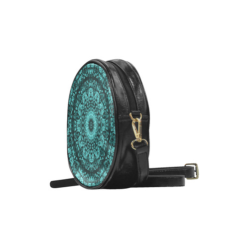 Teal Turquoise Floral Mandala Round Sling Bag (Model 1647)