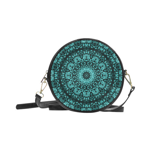 Teal Turquoise Floral Mandala Round Sling Bag (Model 1647)