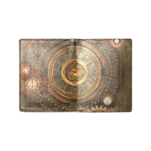 Steampunk, wonderful vintage clocks and gears Men's Leather Wallet (Model 1612)