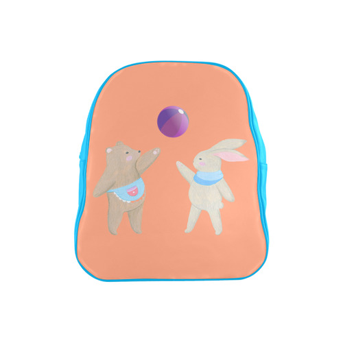 Cute Bear and Rabbit Playing with a Funny Ball School Backpack (Model 1601)(Small)