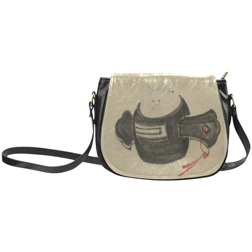 Hokusai Mouse Mallet Red Ribbon Classic Saddle Bag/Small (Model 1648)