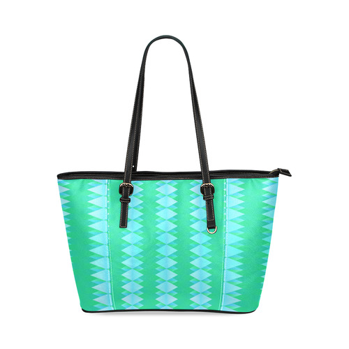 Pastel Green And Turquoise Diamond Pattern Leather Tote Bag/Small (Model 1640)