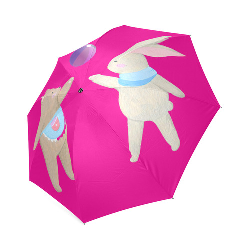 Cute Bear and Rabbit Playing with a Funny Ball Foldable Umbrella (Model U01)