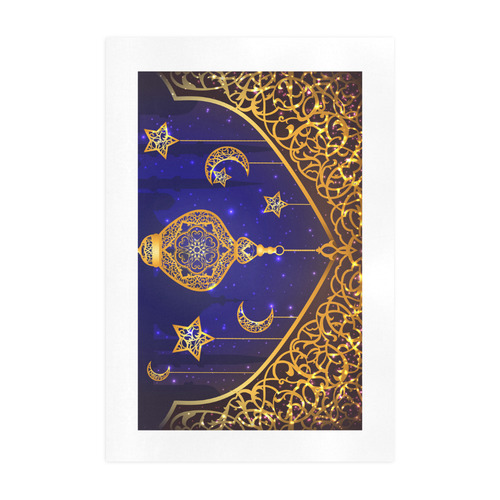 Shiny Arabic Lantern of Golden Floral Art Print 19‘’x28‘’