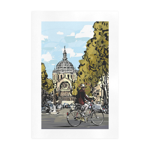 Cyclist n Front of Saint Augustin Church Art Print 19‘’x28‘’