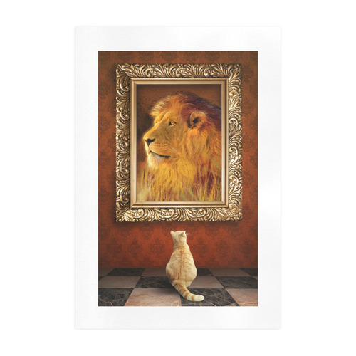 Cat Looking at a Portrait of a Lion Art Print 19‘’x28‘’