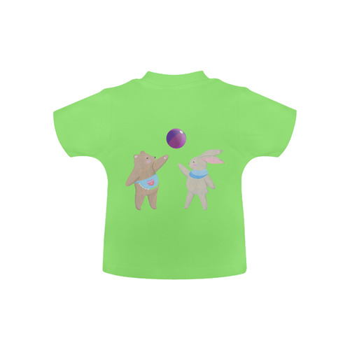 Cute Bear and Rabbit Playing with a Funny Ball Baby Classic T-Shirt (Model T30)