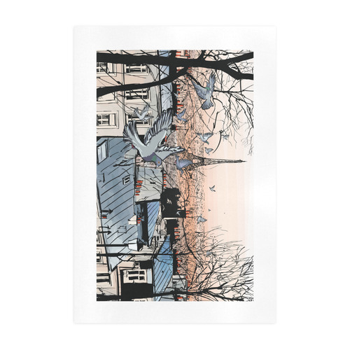 Montmartre in Paris with Eiffel Tower Art Print 19‘’x28‘’