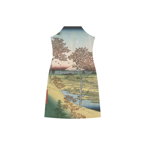 Sunset Hill Meguro Hiroshige Japanese Woodblock V-Neck Open Fork Long Dress(Model D18)