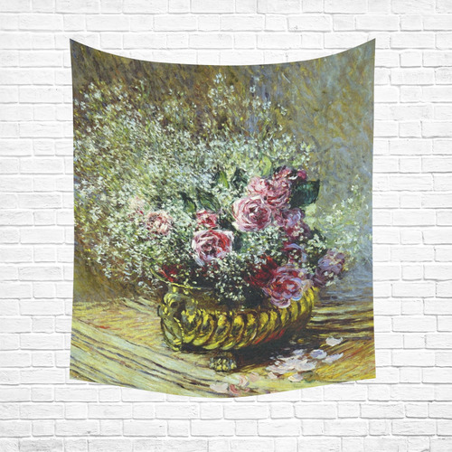 Monet Flowers In A Pot Floral Painting Cotton Linen Wall Tapestry 51"x 60"