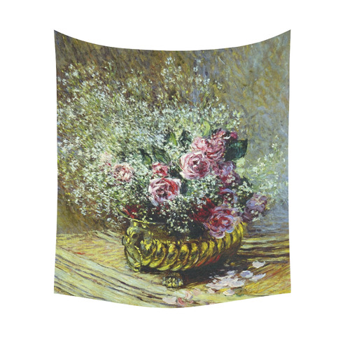 Monet Flowers In A Pot Floral Painting Cotton Linen Wall Tapestry 51"x 60"