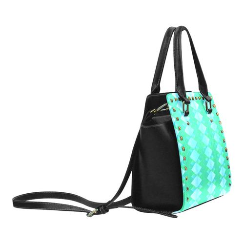Pastel Green And Turquoise Diamond Pattern Rivet Shoulder Handbag (Model 1645)