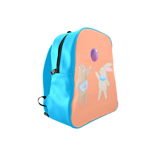 Cute Bear and Rabbit Playing with a Funny Ball School Backpack (Model 1601)(Small)