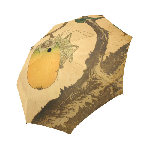 Hokusai Grasshopper Eating Persimmon Nature Auto-Foldable Umbrella (Model U04)