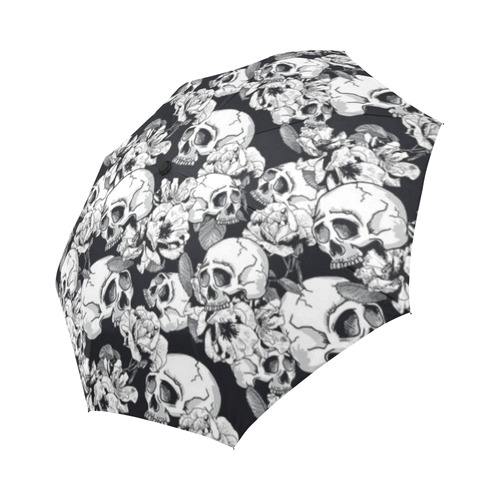 skull pattern, black and white Auto-Foldable Umbrella (Model U04)