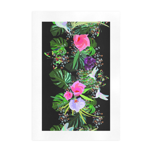 Palm Leaves Hummingbird Flowers Art Print 19‘’x28‘’