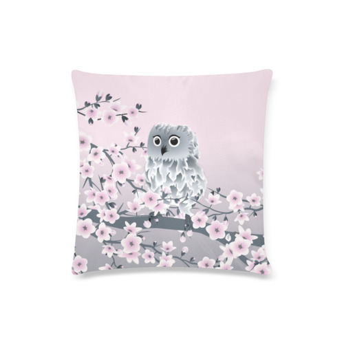 Cute Owl and Cherry Blossoms Pink Gray Custom Zippered Pillow Case 16"x16"(Twin Sides)