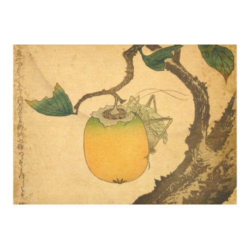 Hokusai Grasshopper Eating Persimmon Nature Cotton Linen Tablecloth 60"x 84"
