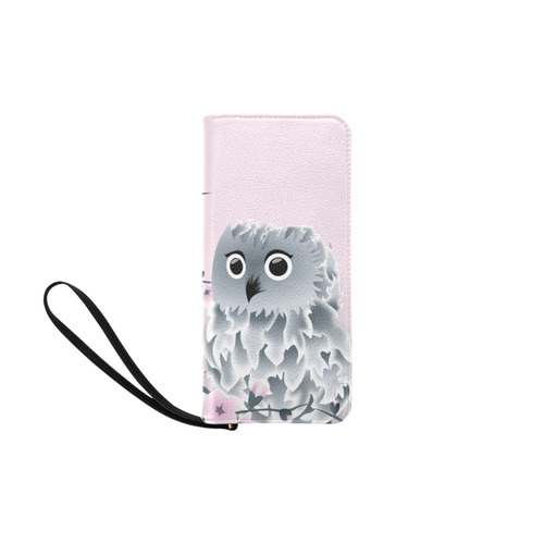 Cute Owl and Cherry Blossoms Pink Gray Women's Clutch Purse (Model 1637)