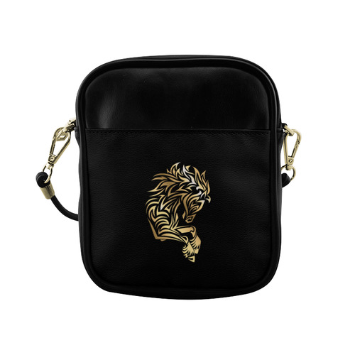 Elegant Gold Horse Tribal On Black Sling Bag (Model 1627)