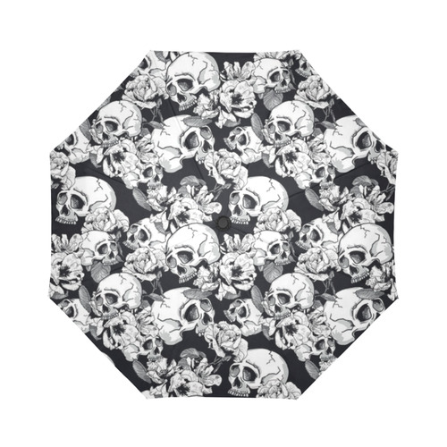 skull pattern, black and white Auto-Foldable Umbrella (Model U04)