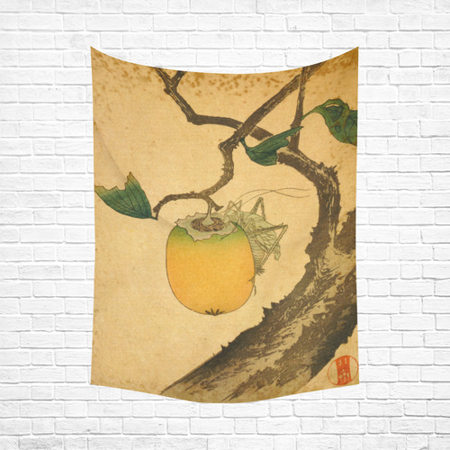 Hokusai Grasshopper Eating Persimmon Nature Cotton Linen Wall Tapestry 60"x 80"