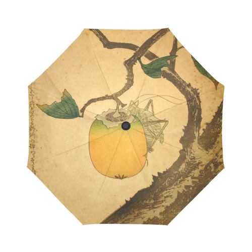 Hokusai Grasshopper Eating Persimmon Nature Auto-Foldable Umbrella (Model U04)