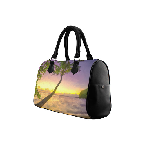 Painting tropical sunset beach with palms Boston Handbag (Model 1621)