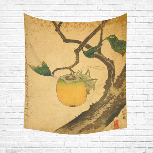 Hokusai Grasshopper Eating Persimmon Nature Cotton Linen Wall Tapestry 51"x 60"