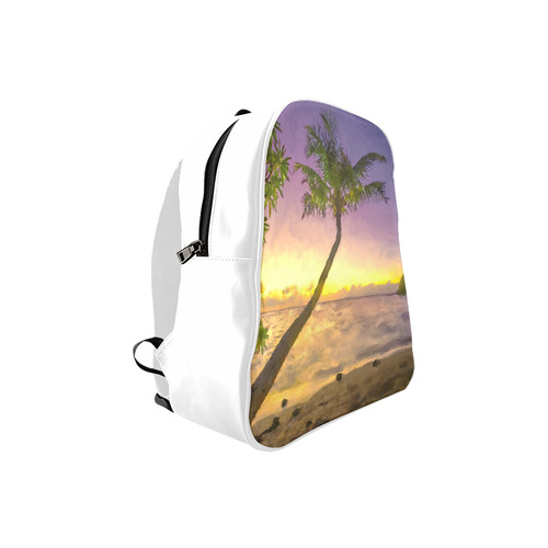 Painting tropical sunset beach with palms School Backpack (Model 1601)(Small)