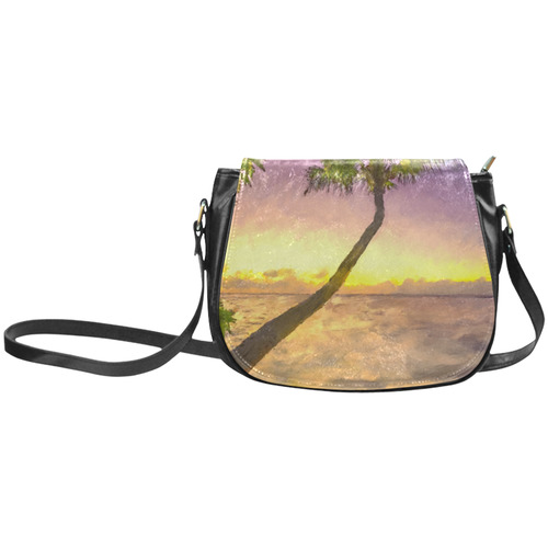 Painting tropical sunset beach with palms Classic Saddle Bag/Large (Model 1648)