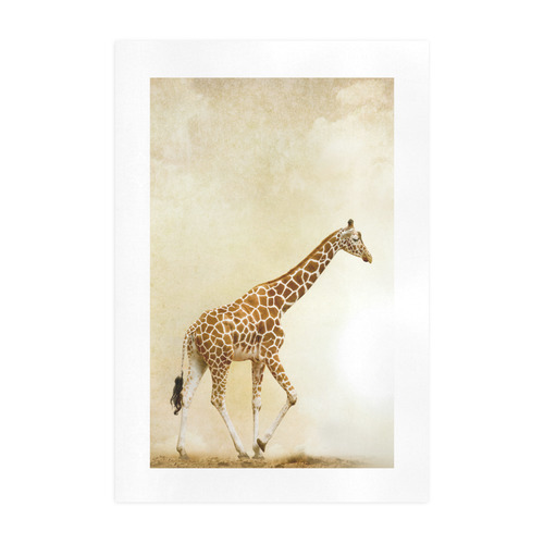 Alone Giraffe in Desert with Grunge Background Art Print 19‘’x28‘’