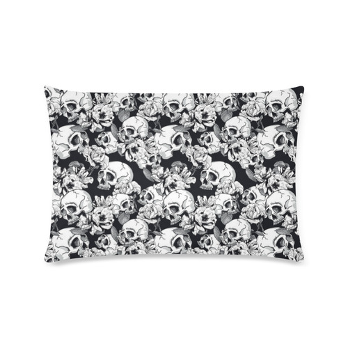 skull pattern, black and white Custom Rectangle Pillow Case 16"x24" (one side)