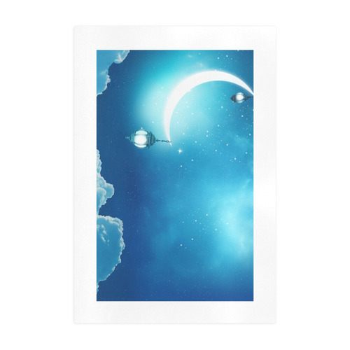 Crescent Moon and Lantern Lightning in Sky Art Print 19‘’x28‘’