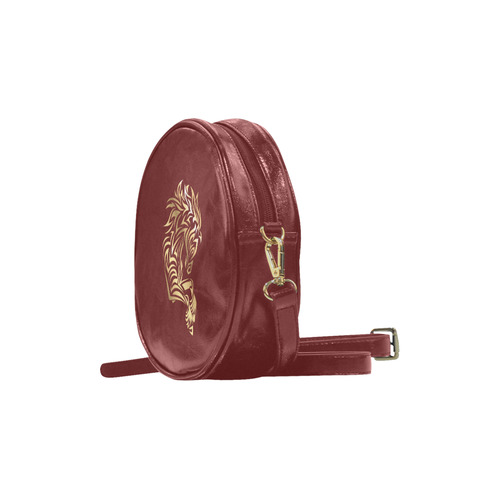 Elegant Gold Horse Tribal On Burgundy Round Sling Bag (Model 1647)