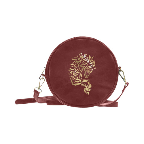 Elegant Gold Horse Tribal On Burgundy Round Sling Bag (Model 1647)