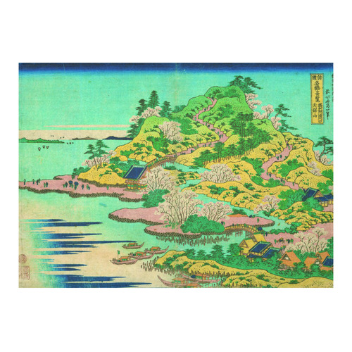 Hokusai Mount Tempo Setchu Landscape Cotton Linen Tablecloth 60"x 84"
