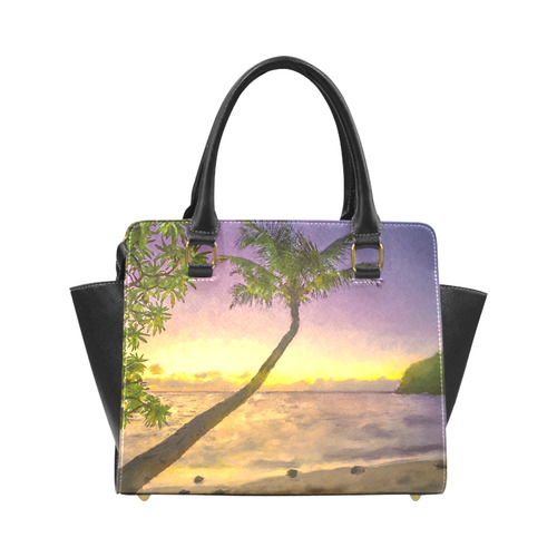 Painting tropical sunset beach with palms Rivet Shoulder Handbag (Model 1645)