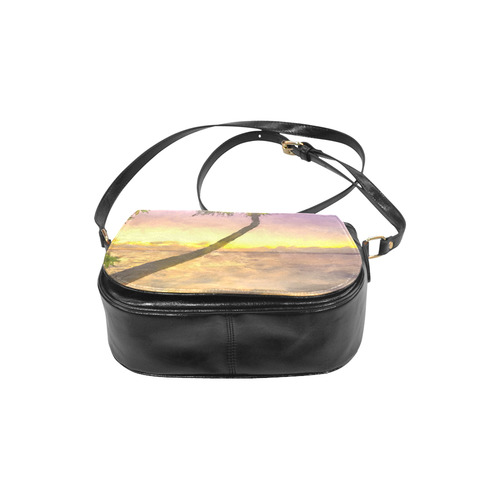 Painting tropical sunset beach with palms Classic Saddle Bag/Large (Model 1648)