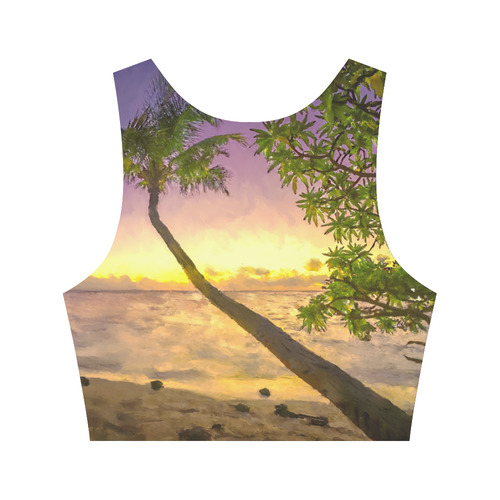 Painting tropical sunset beach with palms Women's Crop Top (Model T42)