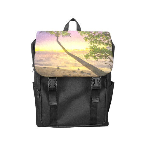 Painting tropical sunset beach with palms Casual Shoulders Backpack (Model 1623)