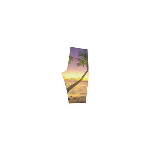 Painting tropical sunset beach with palms Hestia Cropped Leggings (Model L03)