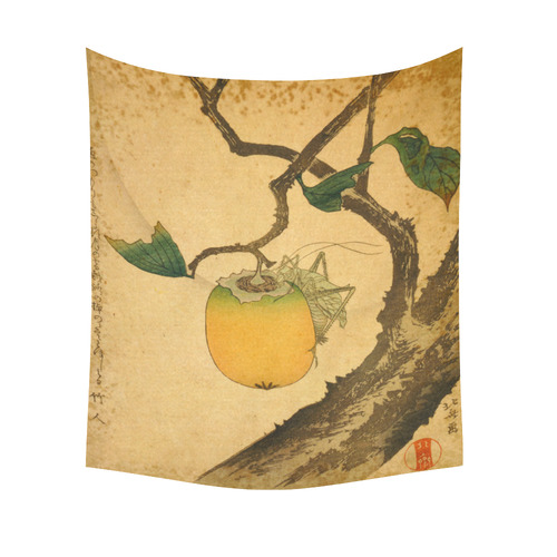 Hokusai Grasshopper Eating Persimmon Nature Cotton Linen Wall Tapestry 51"x 60"