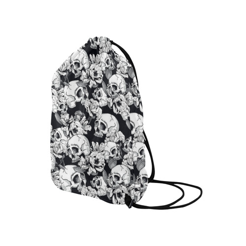 skull pattern, black and white Medium Drawstring Bag Model 1604 (Twin Sides) 13.8"(W) * 18.1"(H)