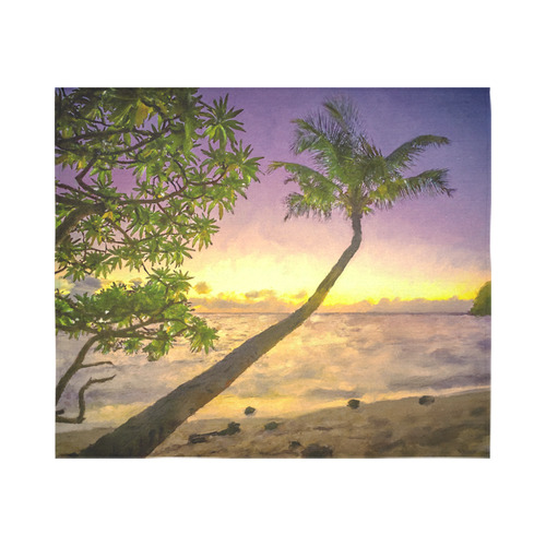 Painting tropical sunset beach with palms Cotton Linen Wall Tapestry 60"x 51"