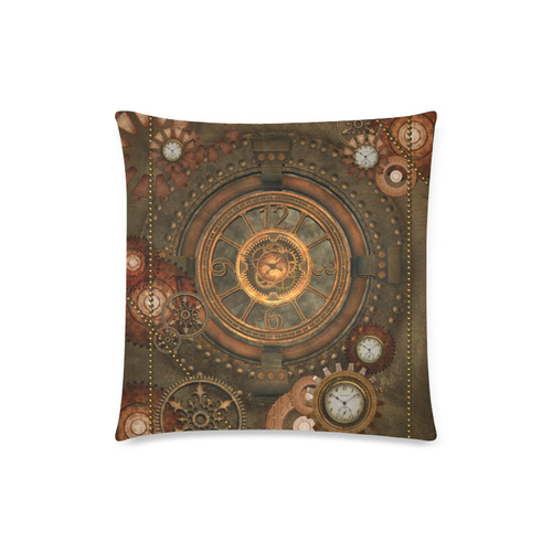 Steampunk, wonderful vintage clocks and gears Custom Zippered Pillow Case 18"x18"(Twin Sides)