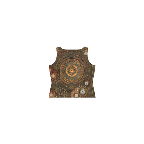 Steampunk, wonderful vintage clocks and gears Sleeveless Splicing Shift Dress(Model D17)